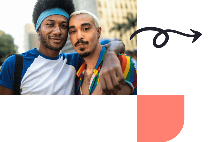 happy queer couple at a pride parade